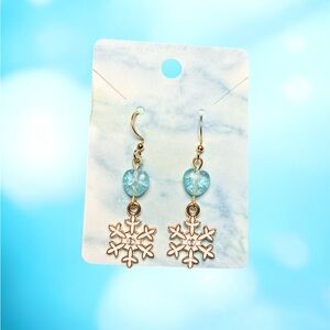 Snowflake Earrings | Blue Czech Glass Heart Winter Earrings | Hypoallergenic